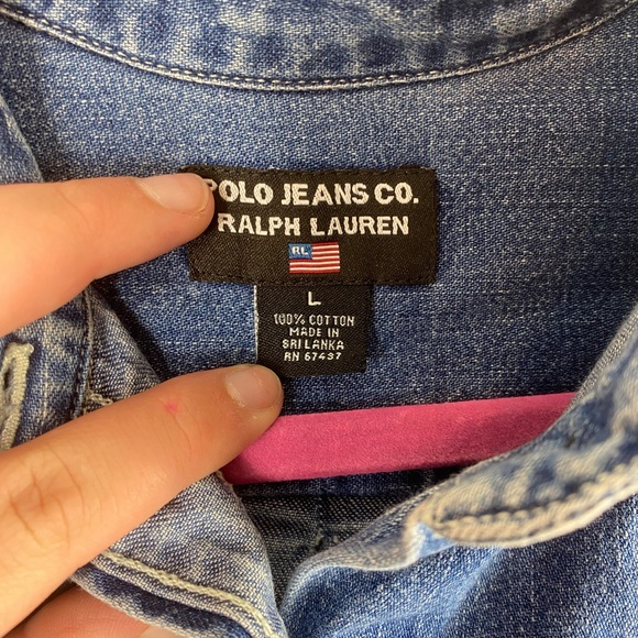 Vintage Ralph Lauren Polo Jeans Denim Button Shirt Blouse L Large Women Collared - Picture 4 of 5